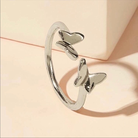 SILVER BUTTERFLY OPEN TRENDY DAINTY CUTE RING - Picture 3 of 3